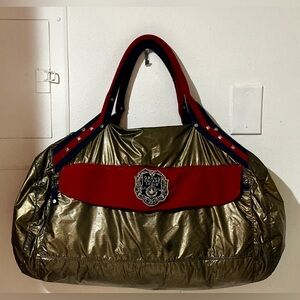 Vintage Pink for Victoria Secret metallic gold duffel/ weekender bag